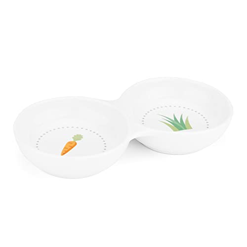  Navaris Double Food Bowl For Small Animals - Ceramic Food Bowls For Rabbits, Guinea Pigs, Small Pets - Rabbit Water Dish - Carrot And Grass Design