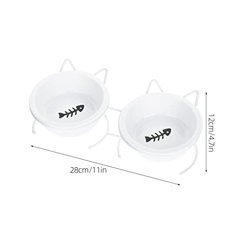  Cat Food Feeder Food Container Ornament Container Set Neck Raised Cat Bowl Double Dog Dish Dog Water Feeder Pet Feeder For Puppy Kitten (White) Rabbit Feeder Rabbit Feeder