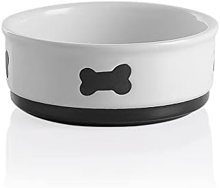  Sweejar Ceramic Dog Bowls With Bone Pattern, Dog Food Dish For Small Dogs, Porcelain Pet Bowl For Water 16 Fl Oz (Gray)