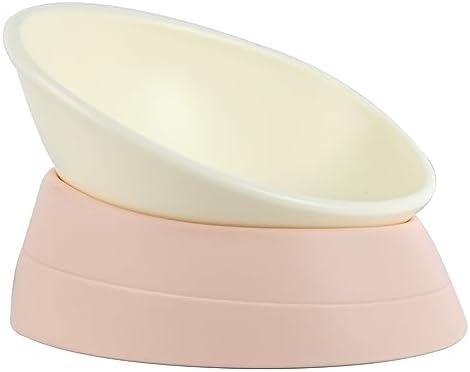  JWPC Bulldog Bowl Anti-Slip Dog Cat Dish Detachable Rubber Dog Bowl Pet Sterile Tilted Pet Feeder Slope Base (White, 2 Cup (Small/Medium Dog))