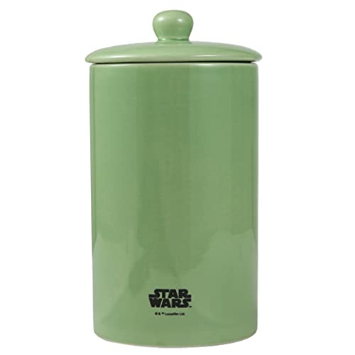  Star Wars For Pets The Mandalorian Snack Time Dog Treat Jar | 10 X 5 Ceramic Dog Treat Jar With Lid, Dishwasher Safe |Baby Yoda Green Dog Food Storage Container | Baby Yoda Treat Jar