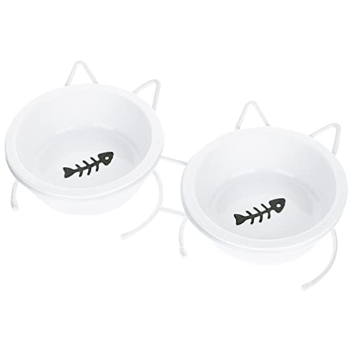  Cat Food Feeder Food Container Ornament Container Set Neck Raised Cat Bowl Double Dog Dish Dog Water Feeder Pet Feeder For Puppy Kitten (White) Rabbit Feeder Rabbit Feeder