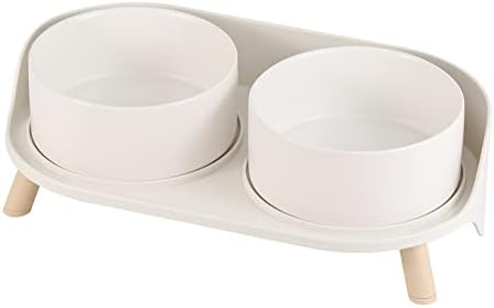  Elevated Dog Food Water Bowl - Raised Dog Bowls With Stand Non Skid - Double Dog Feeding Bowl Set With Splash Proof Guard - Ceramic Pet Dish For Small To Medium Dogs And Large Cats - 28.74 Oz - 850 Ml
