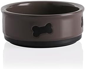  Sweejar Ceramic Dog Bowls With Bone Pattern, Dog Food Dish For Small Dogs, Porcelain Pet Bowl For Water 16 Fl Oz (Gray)