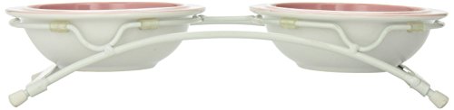  PetRageous 44355 Toftees Paws Diner With Two 1-Cup Dishwasher Safe Stoneware Bowl Capacity 10.75-Inch Length 2.25-Inch Tall For Extra Small And Small Dogs And Cats, White And Pink