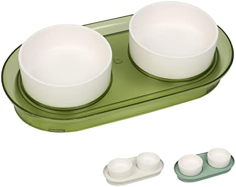  Elevated Cat Ceramic Bowls For Cats Small Dogs Or Puppies Raised Cat Bowl Stand With 2 Feeding Dishes For Food & Water 15° Tilted Anti Vomiting Stress Free Design With Anti-Slip (Tea Green)