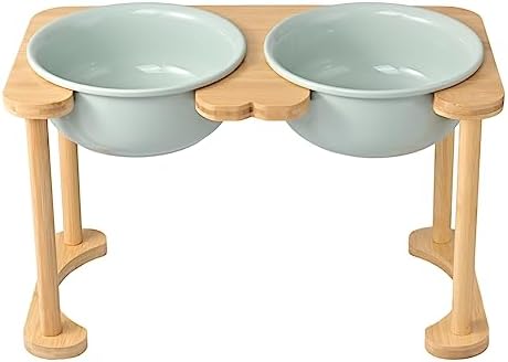  SPUNKYJUNKY Ceramics Elevated Dog Bowls Raised Dog Bowls With Non-Slip Stand For Medium Large Dog Food And Water Pet Feeding Bowl(Double 56OZ Bowl,Cream White)