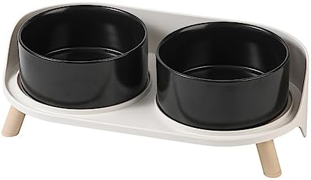  Elevated Dog Food Water Bowl - Raised Dog Bowls With Stand Non Skid - Double Dog Feeding Bowl Set With Splash Proof Guard - Ceramic Pet Dish For Small To Medium Dogs And Large Cats - 28.74 Oz - 850 Ml