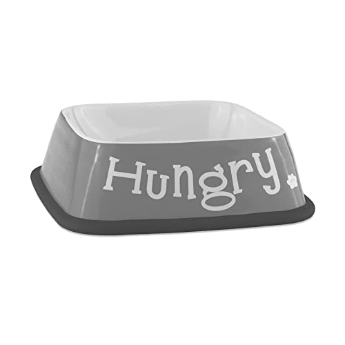  Bone Dry Hungry & Thirsty Pet Bowl, 6.75 X 6.75 X 2", Gray, Pack Of 2