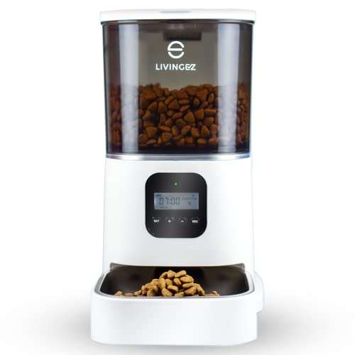  LivingEZ 6L Smart Automatic Cat Feeder For Dry Pet Food, Timed Cat Feeder Programmable Portion Control For 4 Meals Per Day, Pet Feeder With Voice Recorder For Cats And Dogs