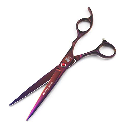  Purple Pet Cat Dog Grooming Scissors Set 5 Pieces Stainless Steel Professional Pet Trimmer Kit - 7.0 Inch Straight Cutting Scissors, Thinning Shears, Curved Scissors, Grooming Combs