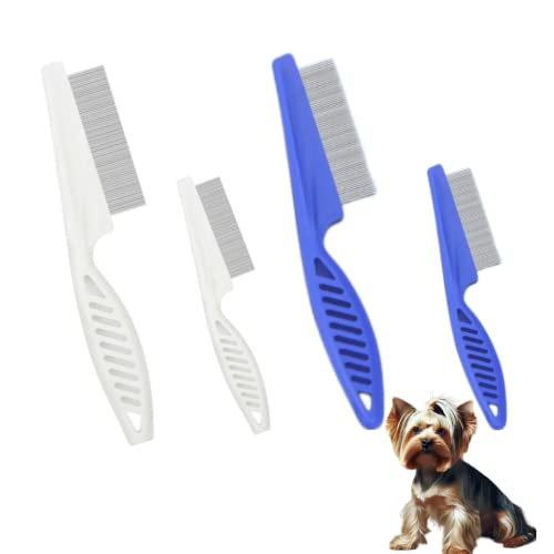  Zentric Pet Comb, Multifunctional Pet Hair Comb Flea And Tear Stain Removal, Dog Lice Comb, Flea Brush For Cats, Fine-Toothed Flea Comb For Long & Short Hair Pet (2 Sets-White)