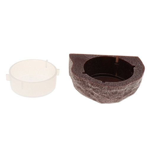  Inzopo Mini Magnet Feeding Ledge For Gecko Diet, Food Or Water & Plastic Cup Bowl - Brown Brown