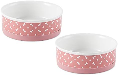  Bone Dry Ceramic Pet Bowls, Microwave & Dishwasher Safe Non-Slip Bottom For Secure Feeding With Less Mess, Small Bowl Set, 4.25x2, Gray/Black, 2 Count