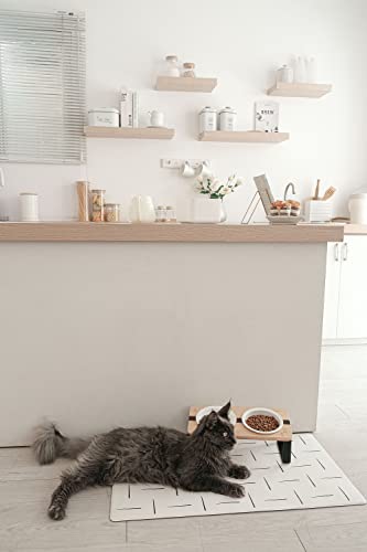  Elevated Cat Ceramic Bowls Stand For Food And Water, Small Dog, Anti Vomit, Indoor Cats, Tilted Feeding Position, Full Bamboo Body Stand With Food Grade, Whisker Friendly Dish For Cats And Puppy