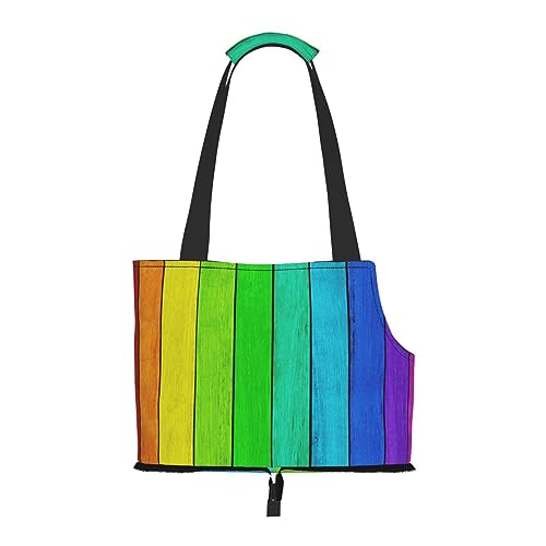 Mqgmz Rainbow Colored Wood Background Print Pet Carrier Tote Bag With Pocket Safety - Amazing Design