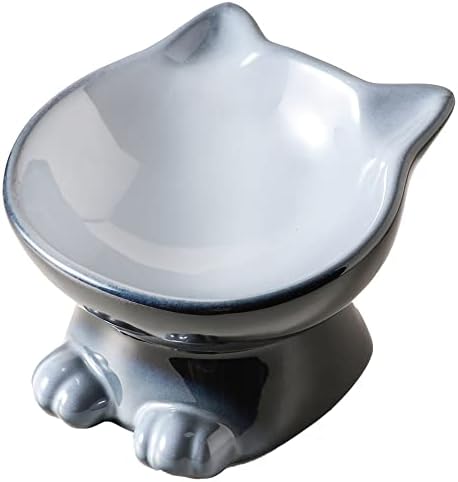  Nihow Ceramic Basic Cat Bowls: 6.25 Inch Cat Bowl For Food & Water - Food Grade Cat Dish For Large-Sized Cat/Medium-Sized Dog - Microwave & Dishwasher Safe -Elegant Blue & Black (8.5 OZ /1 PC)