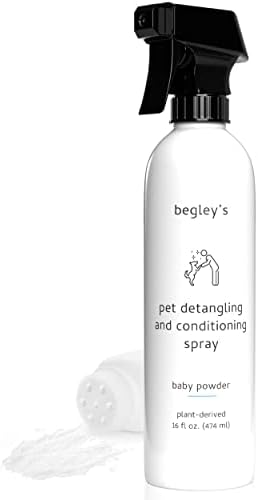  Begley's Natural Pet Detangling Spray - Premium Essential Oil Scented Detangler Spray For Dogs, Puppies & Cats - Dog Leave In Conditioner Spray - Dematting Spray For Dogs & Pets - 16 Oz, Baby Powder
