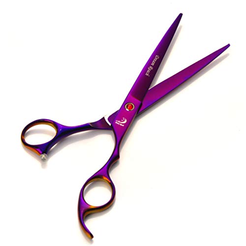  Purple 7.0 Inch Professional Hairdressing Scissors Set Pet Grooming Cutting Premium Steel Kit Straight & Thinning & Curved Shears Comb 4 Pcs Set For Cat Dog And More Pets Clean Hair Tool