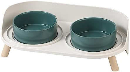 Elevated Dog Food Water Bowl - Raised Dog Bowls With Stand Non Skid - Double Dog Feeding Bowl Set With Splash Proof Guard - Ceramic Pet Dish For Small To Medium Dogs And Large Cats - 28.74 Oz - 850 Ml