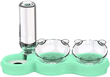  AYENCI Cat Automatic Water, Triple Dog Bowls 15-Degree Tilted Dog Food Dishes 3-in-1 Pet Double Food Dishes With Gravity Water Bottle Removable Wet Dry Food (Color : Light Blue)