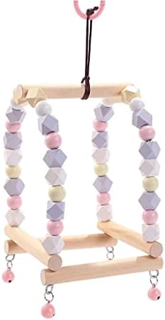 JYDQM 1PC Natural Wooden Parrots Toy Hanging Swing Perch Birds Colorful Wooden Beads Bird Supplies Parrot CageToys (Color : B)
