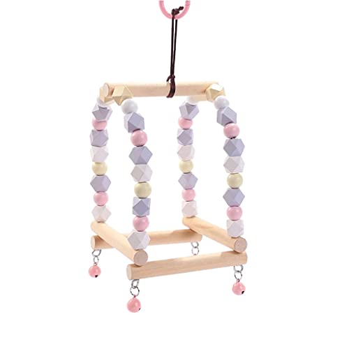  JYDQM 1PC Natural Wooden Parrots Toy Hanging Swing Perch Birds Colorful Wooden Beads Bird Supplies Parrot CageToys (Color : B)