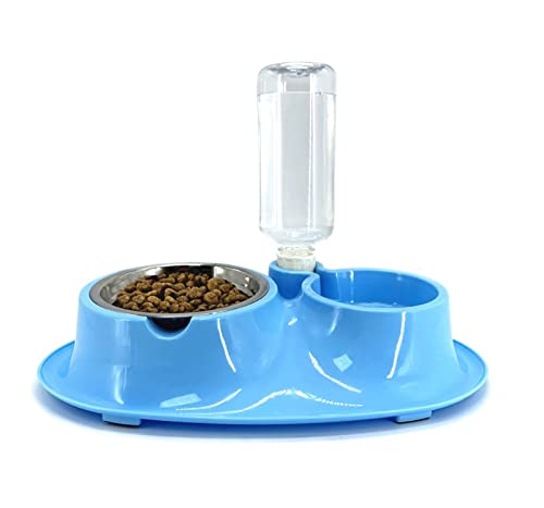  AYENCI Cat Automatic Water, Double Use Pet Feeder System With Water Bottle Cat Bowl Dog Bowl For Pet Feeding (Color : Blue)