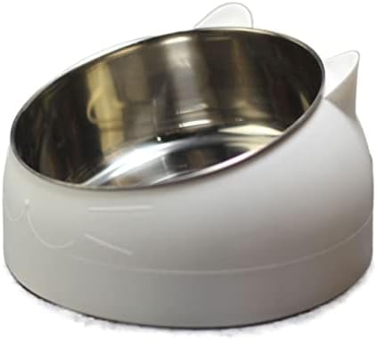  AYENCI Cat Automatic Water, Cat Dog Bowl Inclined Stainless Steel Cat Food Container Non Slip Base Pet Water Feeder Safeguard Neck Puppy Cats Bowls Supplies (Size : Branco)