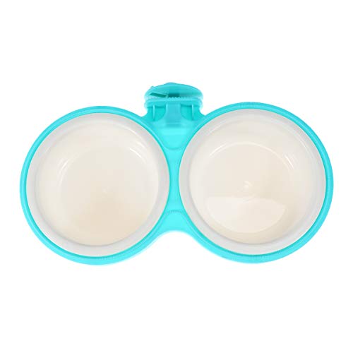  Pet Bowl 1PC Hanging Pet Double Bowls Pet Water Food Feeder Feeding Bowl For Cat Dog Cage- Size L (Greenish Blue)