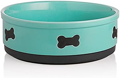  Sweejar Ceramic Dog Bowls With Bone Pattern, Dog Food Dish For Small Dogs, Porcelain Pet Bowl For Water 16 Fl Oz (Gray)