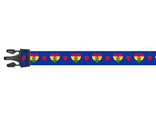  Dog Collar | I Love Bolivia | Hearts | Great For National Holidays, Special Events, Festivals, Parades | Made In USA | XSmall Small Medium Large XLarge