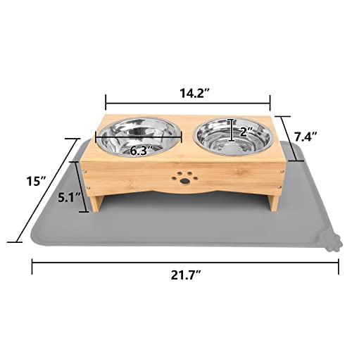  Raised Dog Bowls Stand For Small To Medium Dogs, Bamboo Elevated Dog Food And Water Bowls Feeder Holder (5" Tall With Mat, Bamboo)