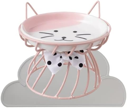  Shiningirl Raised Cat Food Bowls Ceramic Cat Bowl With Metal Stand Elevated Cat Feeding Bowl Cat Dish With Non-Slip Mat Pet Food Bowl For Cats And Small Dogs