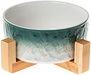  Weesama Cat Bowl Anti Vomiting, Raised Cat Food Bowls, Tilted Elevated Cat Bowl, Ceramic Pet Food Bowl For Flat Faced Cats, Small Dogs, Protect Pet's Spine, Dishwasher Safe (Green)