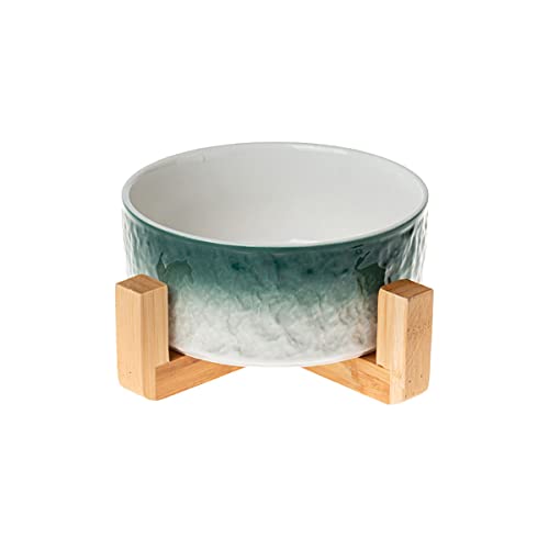  Weesama Cat Bowl Anti Vomiting, Raised Cat Food Bowls, Tilted Elevated Cat Bowl, Ceramic Pet Food Bowl For Flat Faced Cats, Small Dogs, Protect Pet's Spine, Dishwasher Safe (Green)
