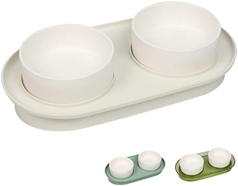  Elevated Cat Ceramic Bowls For Cats Small Dogs Or Puppies Raised Cat Bowl Stand With 2 Feeding Dishes For Food & Water 15° Tilted Anti Vomiting Stress Free Design With Anti-Slip (Tea Green)