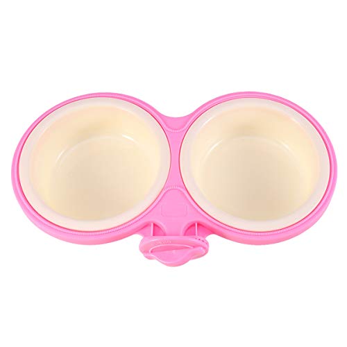  POPETPOP Dog Crate Feeder-Durable Pet Bowls Hanging Water Bowl For Dog Cage Cat Double Bowls Coop Cup Feeder-Pink