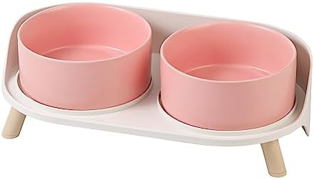  Elevated Dog Food Water Bowl - Raised Dog Bowls With Stand Non Skid - Double Dog Feeding Bowl Set With Splash Proof Guard - Ceramic Pet Dish For Small To Medium Dogs And Large Cats - 28.74 Oz - 850 Ml