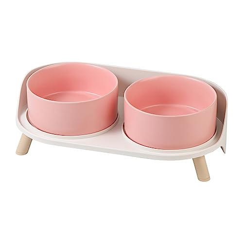  Elevated Dog Food Water Bowl - Raised Dog Bowls With Stand Non Skid - Double Dog Feeding Bowl Set With Splash Proof Guard - Ceramic Pet Dish For Small To Medium Dogs And Large Cats - 28.74 Oz - 850 Ml