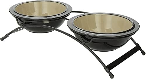  PetRageous 44355 Toftees Paws Diner With Two 1-Cup Dishwasher Safe Stoneware Bowl Capacity 10.75-Inch Length 2.25-Inch Tall For Extra Small And Small Dogs And Cats, White And Pink