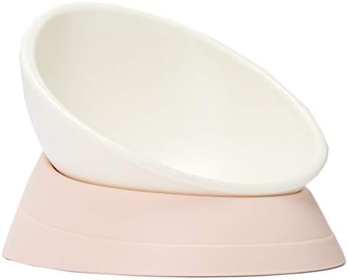  JWPC Bulldog Bowl Anti-Slip Dog Cat Dish Detachable Rubber Dog Bowl Pet Sterile Tilted Pet Feeder Slope Base (White, 2 Cup (Small/Medium Dog))