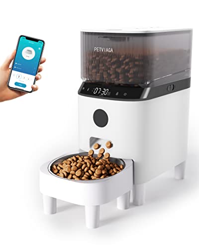  PETVIAGA Elevated Automatic Cat Feeder With APP Control, 5L WiFi Smart Pet Feeder For Dry Food With Lock Lid & Stainless Steel Bowl, Timed Dog Food Dispenser With 6 Daily Meals & 20 Portions Control