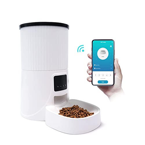  Automatic Pet Feeder, GULIGULI 4L Smart Pet Feeder For Cats And Dogs By WiFi, Auto Pet Food Dispenser With Smartphone Control, 12 Portions Controlled By App With Voice Recorder Up To 10 Meals Per Day