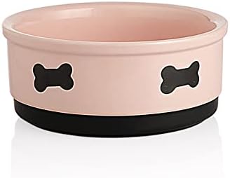  Sweejar Ceramic Dog Bowls With Bone Pattern, Dog Food Dish For Small Dogs, Porcelain Pet Bowl For Water 16 Fl Oz (Gray)