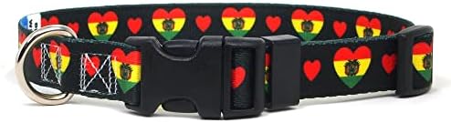 Dog Collar | I Love Bolivia | Hearts | Great For National Holidays, Special Events, Festivals, Parades | Made In USA | XSmall Small Medium Large XLarge