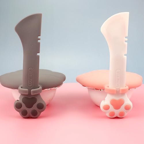  YEGI 2 Pet Food Canning Spoons, 2 Silicone Pet Canning Lids, Cat Food Spoons, Cat Food And Dog Food Canning Lids Pet Wet Food Canning Spoons For All Kinds Of Canning. (pink+Grey)