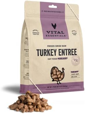  Vital Essentials Freeze Dried Cat Food, Beef & Chicken Mini Nibs 8 Oz