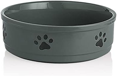  Sweejar Ceramic Dog Bowls With Bone Pattern, Dog Food Dish For Small Dogs, Porcelain Pet Bowl For Water 16 Fl Oz (Gray)