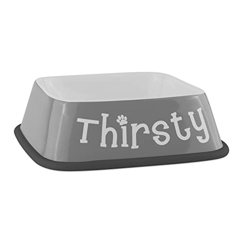  Bone Dry Hungry & Thirsty Pet Bowl, 6.75 X 6.75 X 2", Gray, Pack Of 2